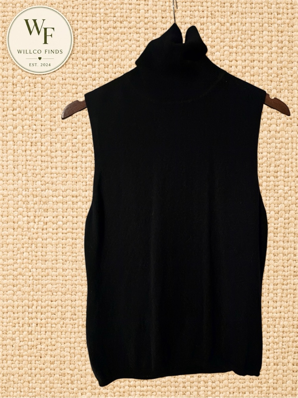 Valerie Stevens 2-Ply Cashmere Sleeveless Turtleneck Sweater Women’s XL Black